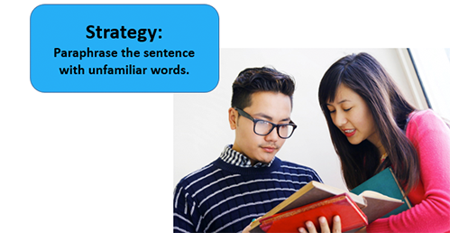 two students studying; Strategy:  Paraphrase the sentence with unfamiliar words