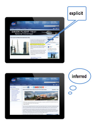 highlighted text example labeled explicit and next to that is an image of text with a thought bubble above it, labeled inferred