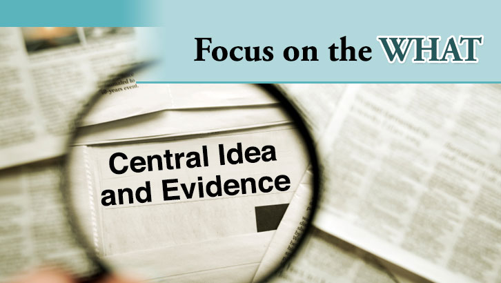 'Focus on the WHAT' above central idea and evidence magnified image